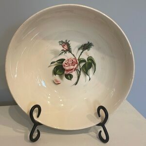 Vintage cream bowl with pink floral pattern made in USA  oven proof